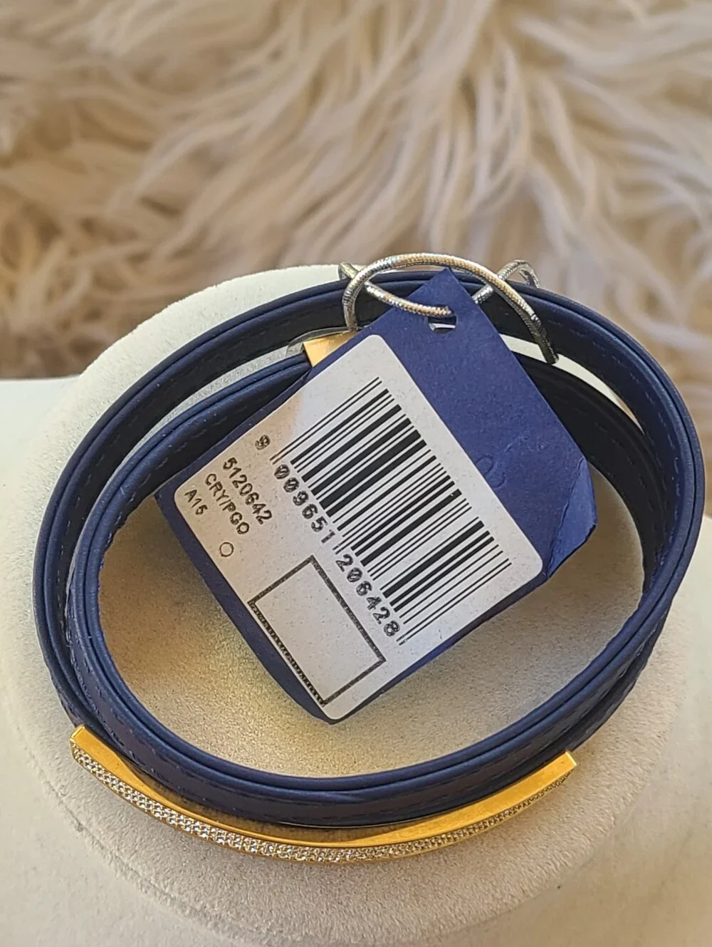 Swarovski Vio Navy Leather Bracelet Double Wrap Gold Plated 5120752-Like New